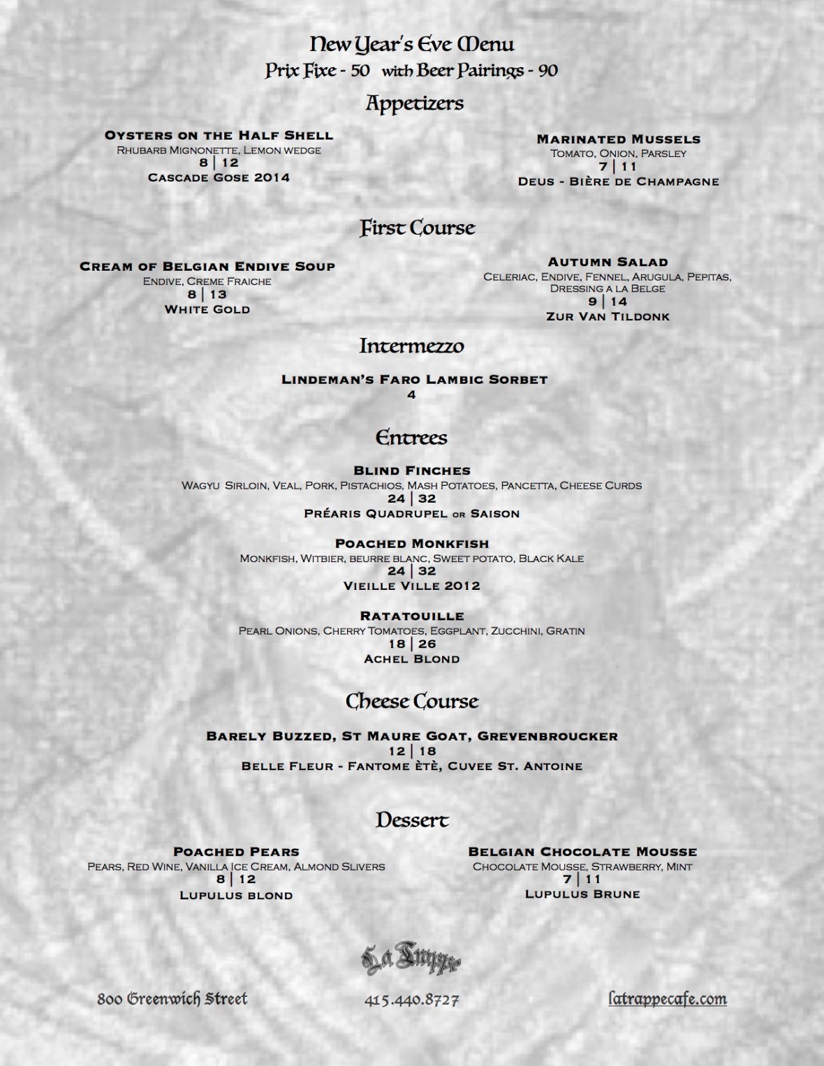 New Years Menu w: Pairings