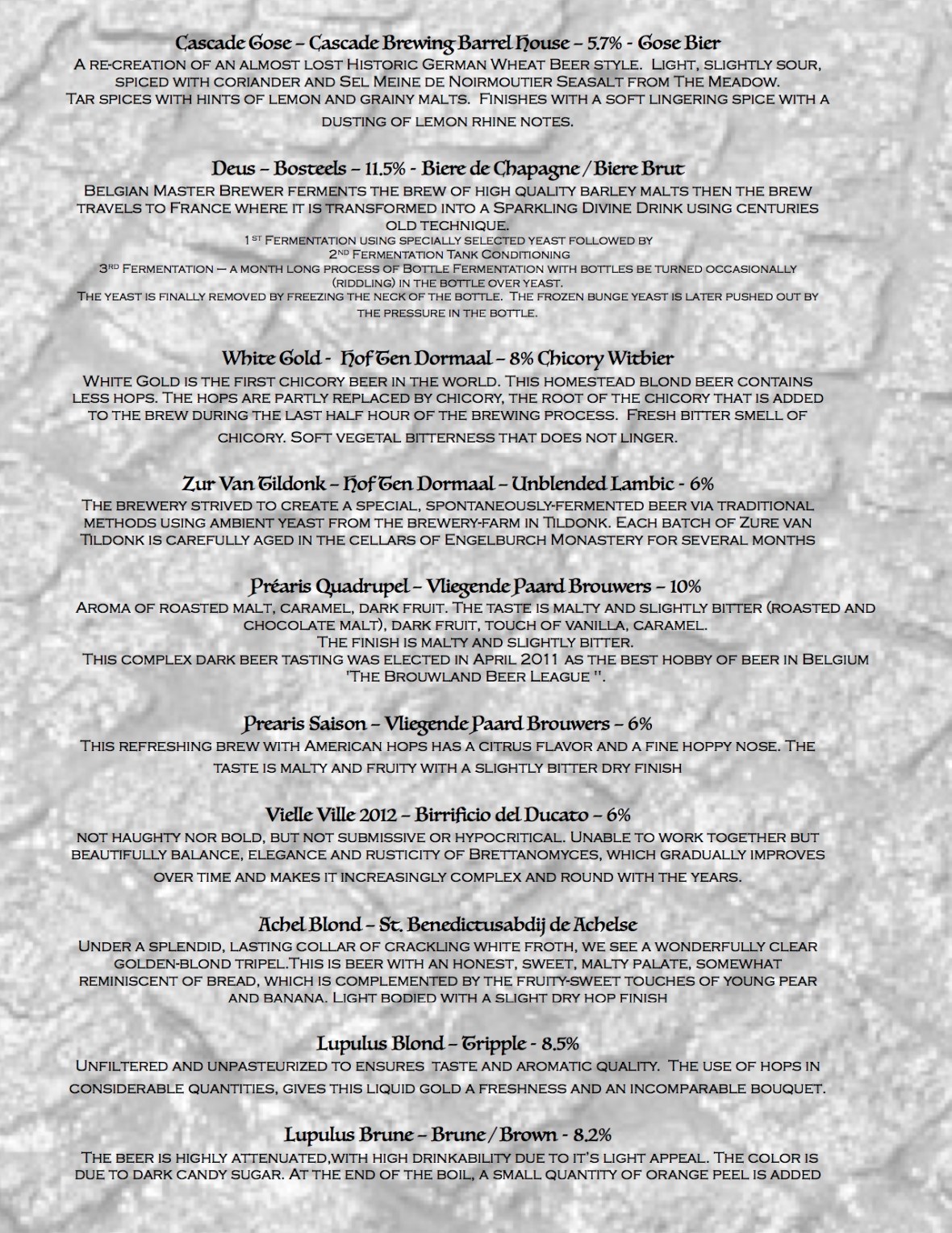 NYE 2014 Beer Descriptions