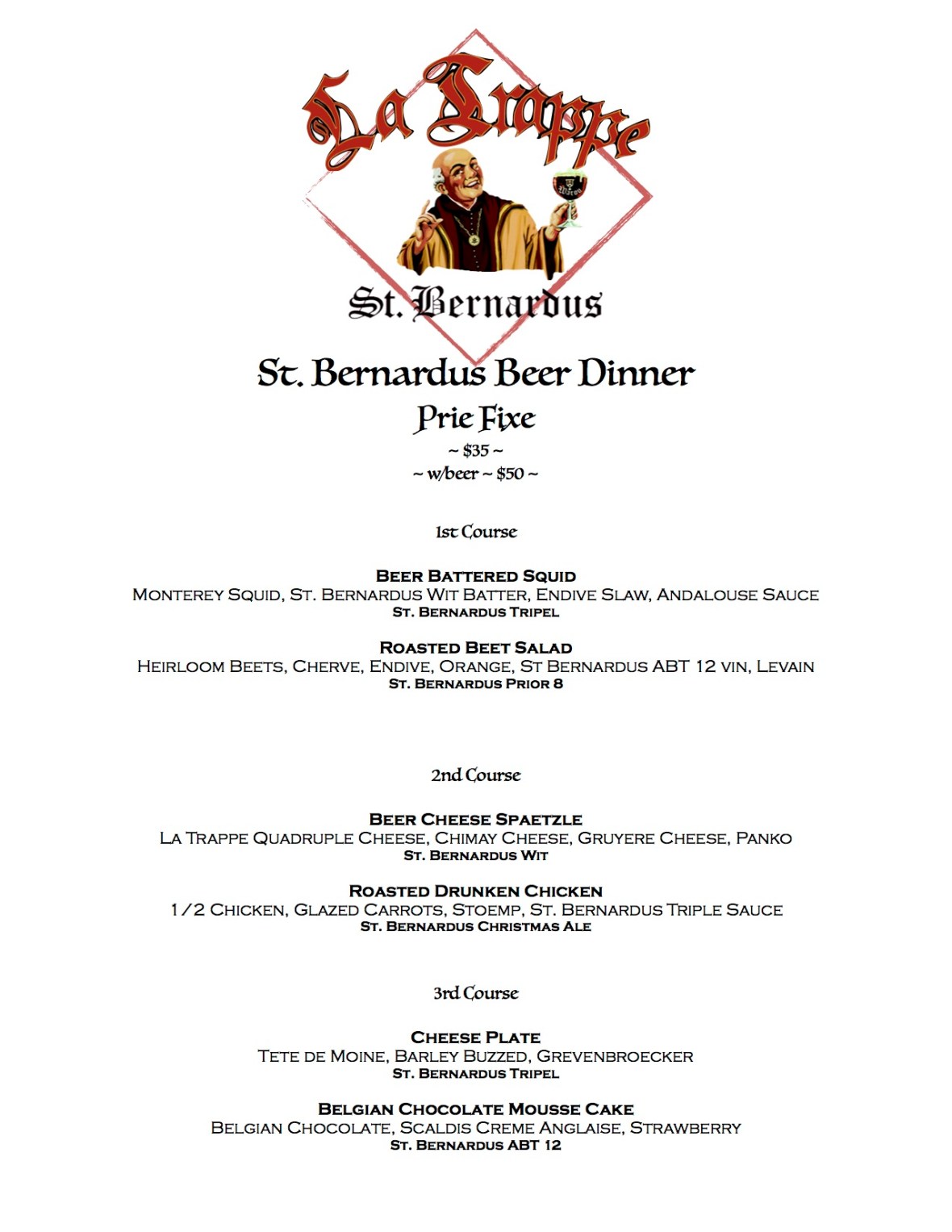 St Bernardus Dinner Menu v2
