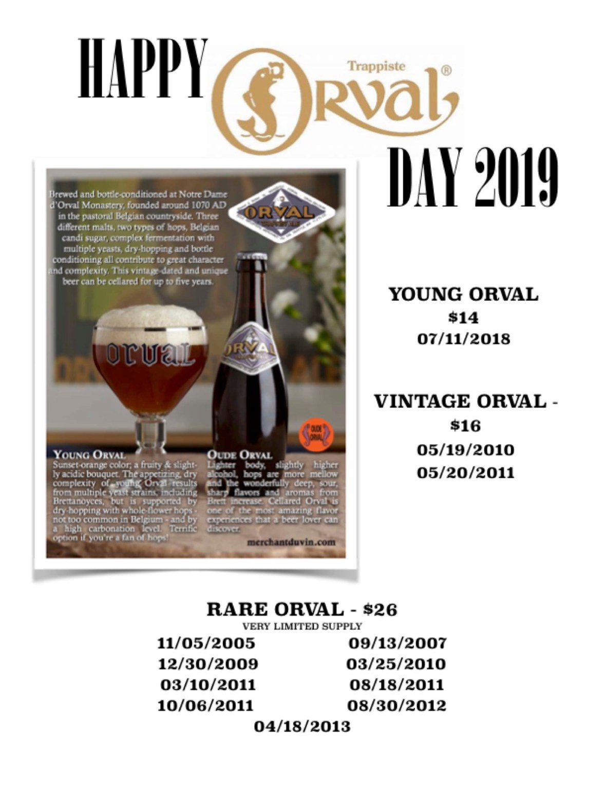 ORVAL DAY 2019 PRICE LIST